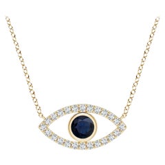 Natural Blue Sapphire Evil Eye Pendant with Diamond Accents in 14K Yellow Gold