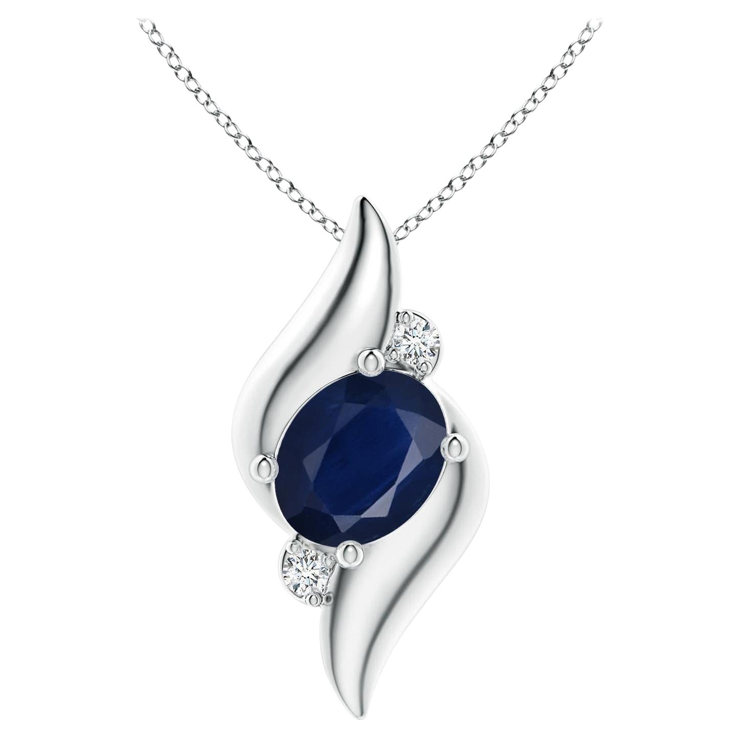 Ciondolo con zaffiro ovale e diamante in stile conchiglia Nature in argento 925 in vendita