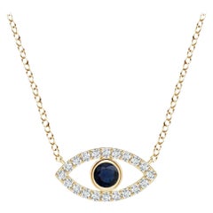 Natural Blue Sapphire Evil Eye Pendant with Diamond Accents in 18K Yellow Gold