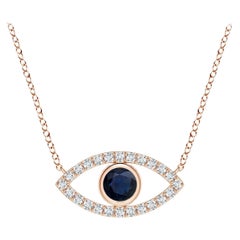 Natural Blue Sapphire Evil Eye Pendant with Diamond Accents in 14K Rose Gold