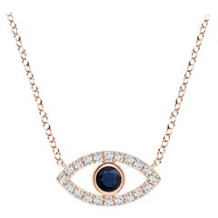 Pendentif Evil Eye en or rose 18 carats, saphir bleu naturel avec accents de diamants