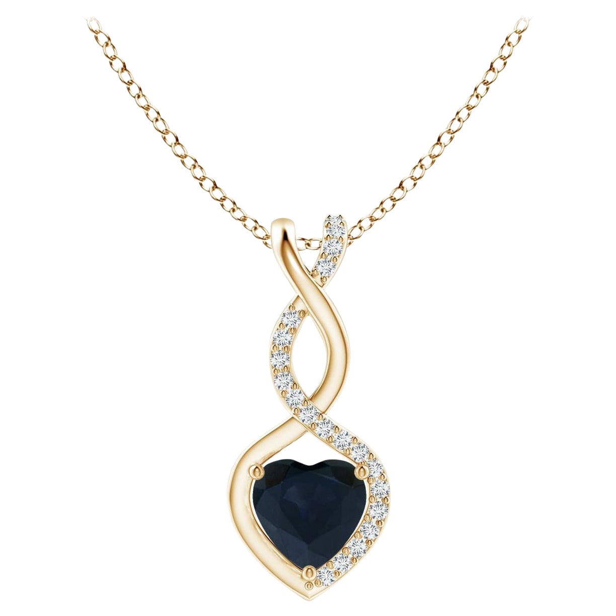 Natural Sapphire Infinity Heart Pendant with Diamonds in 14K Yellow Gold