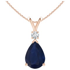 Natural 6.5 ct Blue Sapphire Teardrop Pendant with Diamond in 14K Rose Gold