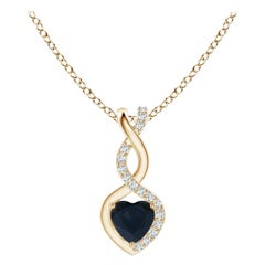 Natural Sapphire Infinity Heart Pendant with Diamonds in 18K Yellow Gold
