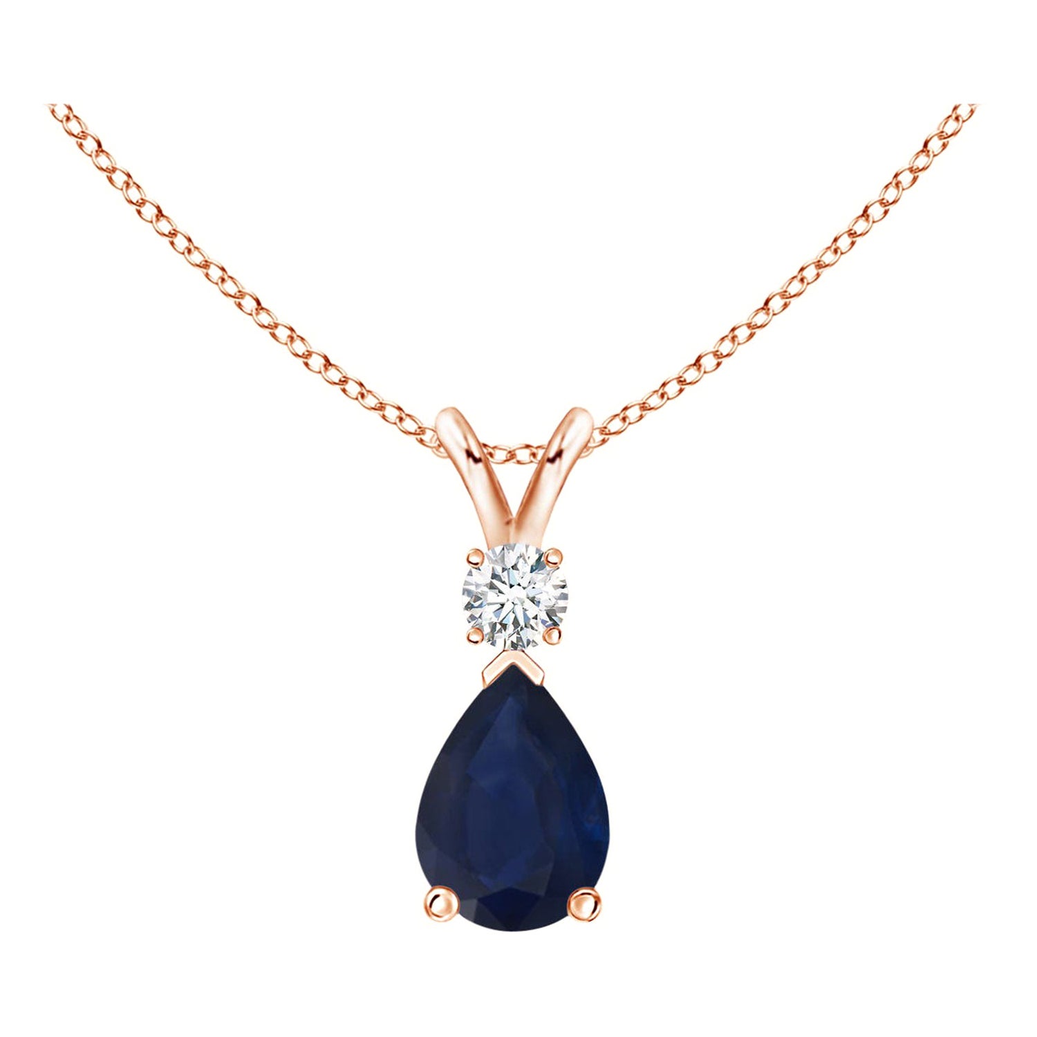 Natural Blue Sapphire Teardrop Pendant with Diamond in 14K Rose Gold