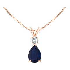 Natural Blue Sapphire Teardrop Pendant with Diamond in 14K Rose Gold
