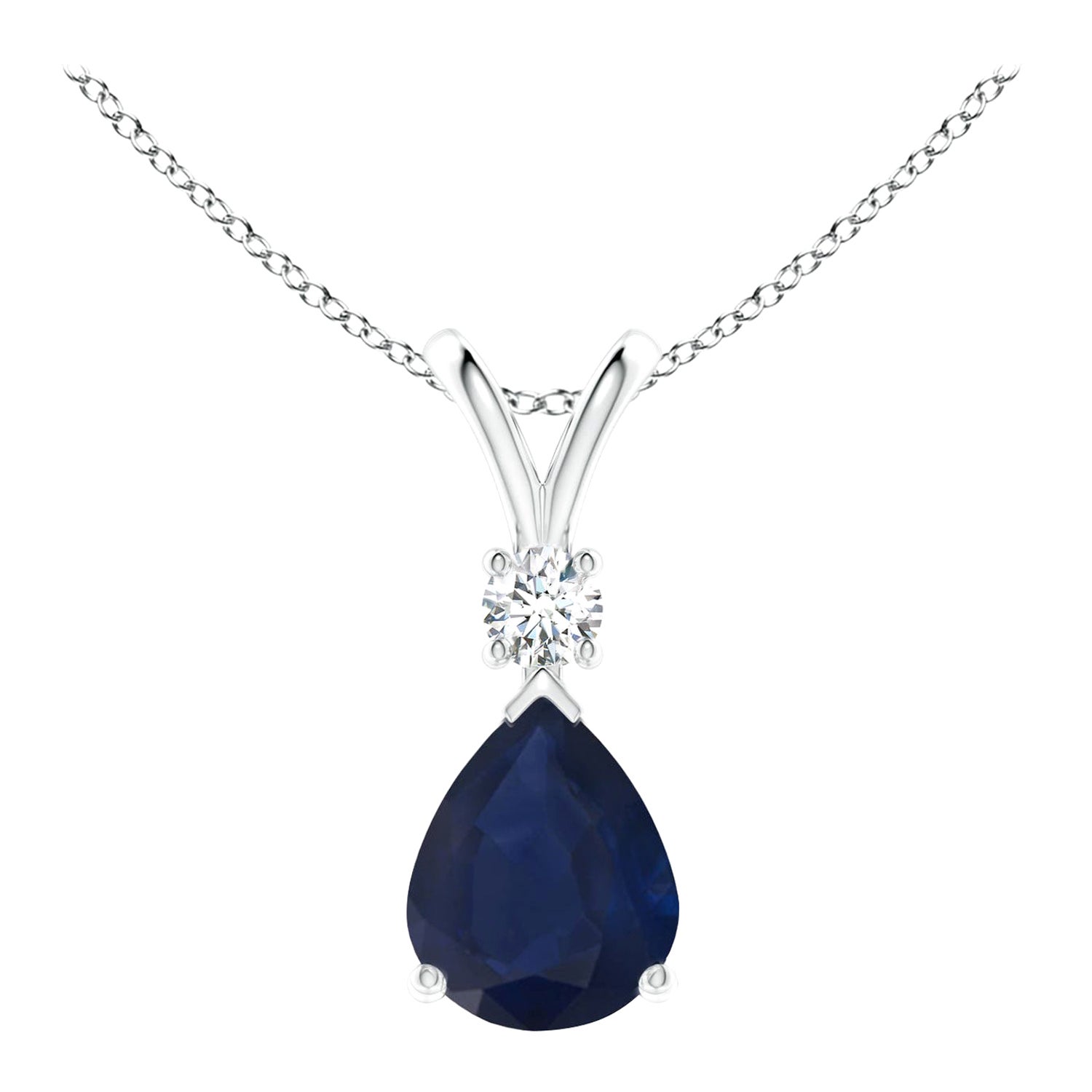 Natural 3 ct Blue Sapphire Teardrop Pendant with Diamond in Platinum