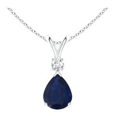 Pendentif en forme de goutte en saphir bleu 3 ct naturel avec diamant en platine