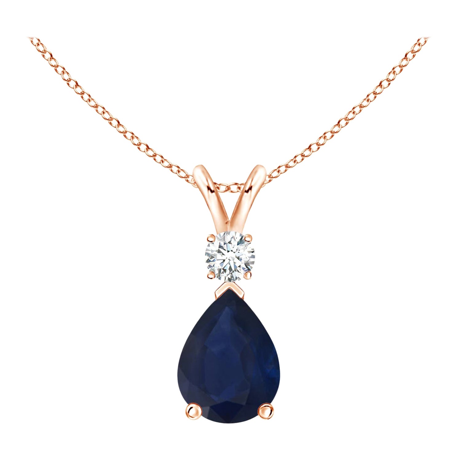 Natural 1.15 ct Blue Sapphire Teardrop Pendant with Diamond in 14K Rose Gold