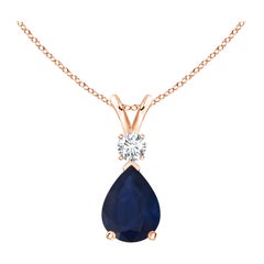 Natural 1.15 ct Blue Sapphire Teardrop Pendant with Diamond in 14K Rose Gold