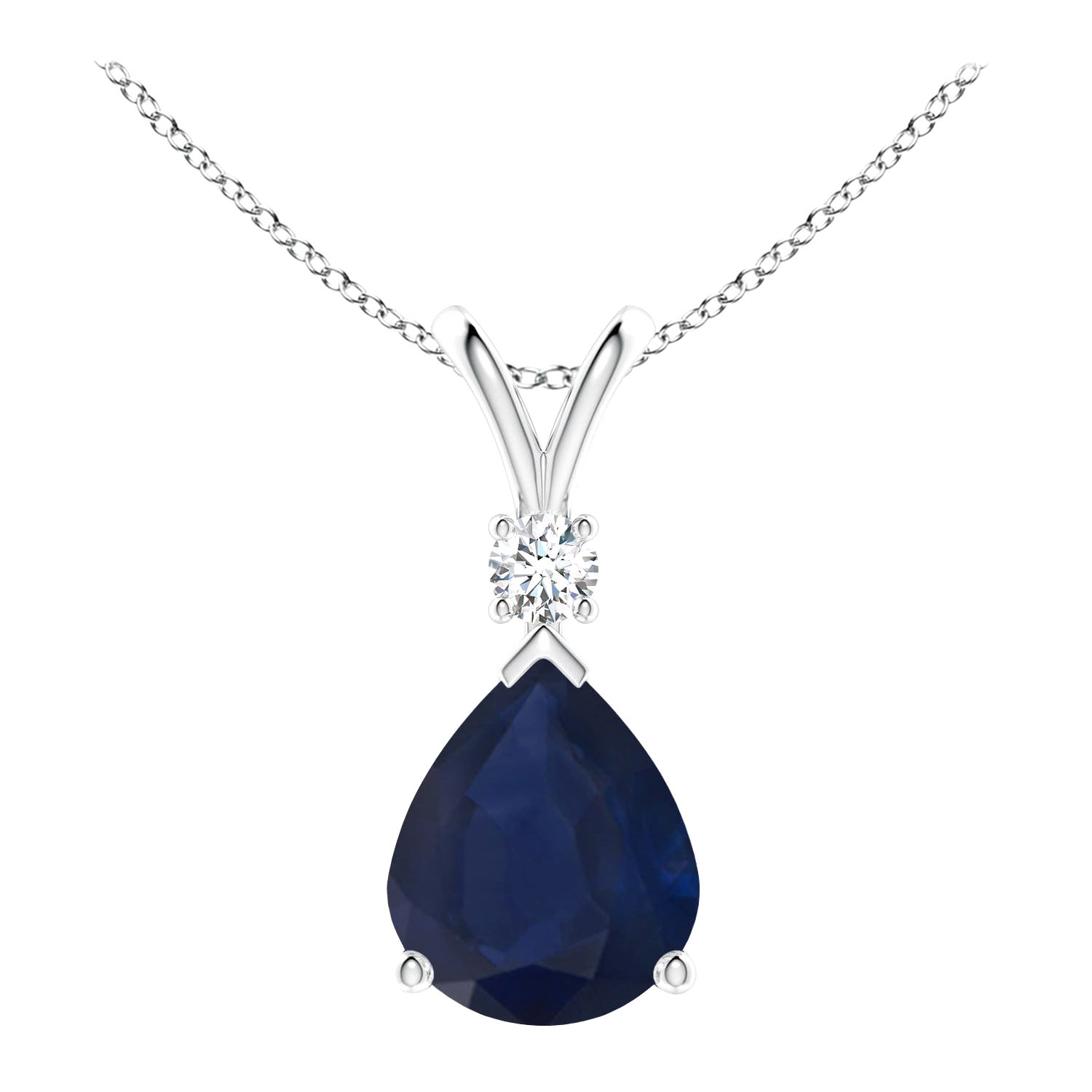 Natural 5 ct Blue Sapphire Teardrop Pendant with Diamond in Platinum