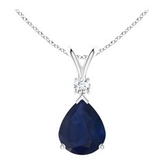 Pendentif goutte d'eau en platine avec saphir bleu naturel de 5 carats et diamants