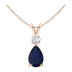 Ciondolo a goccia con zaffiro blu naturale da 1,52 carati e diamante in oro rosa 14K