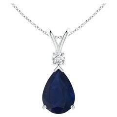 Pendentif goutte d'eau en platine avec saphir bleu naturel de 6.5 carats et diamants