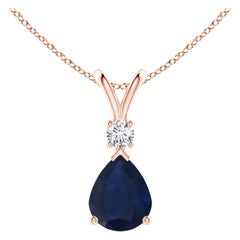 Natural 3 ct Blue Sapphire Teardrop Pendant with Diamond in 18K Rose Gold