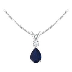 Natural Blue Sapphire Teardrop Pendant with Diamond in Platinum