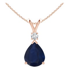 Pendentif goutte d'eau en or rose 18 carats avec saphir bleu naturel de 5 carats et diamants