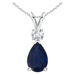 Natural 1.52 ct Blue Sapphire Teardrop Pendant with Diamond in Platinum