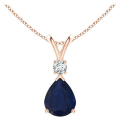 Natural 3 ct Blue Sapphire Teardrop Pendant with Diamond in 14K Rose Gold