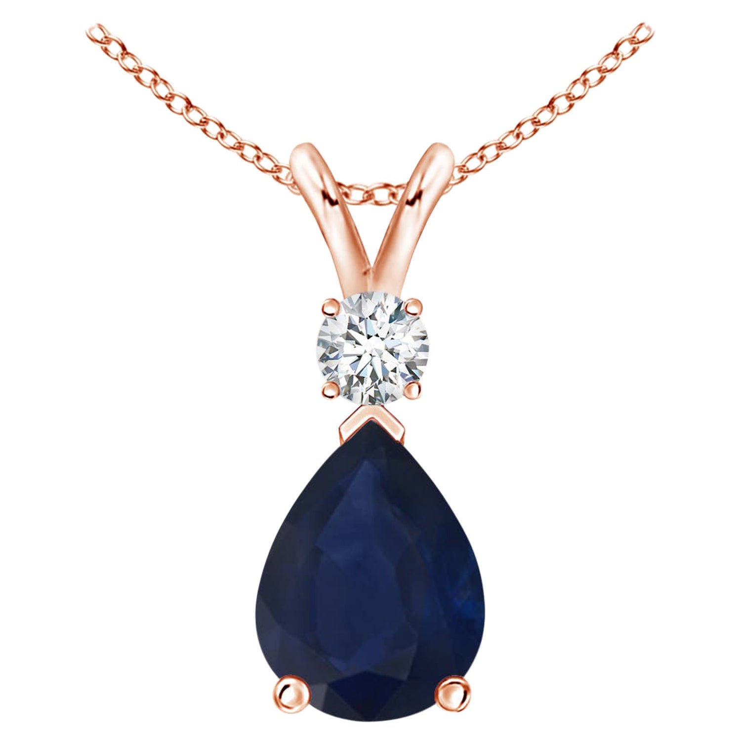 Natural 1.15 ct Blue Sapphire Teardrop Pendant with Diamond in 18K Rose Gold
