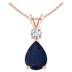 Natural 1.15 ct Blue Sapphire Teardrop Pendant with Diamond in 18K Rose Gold