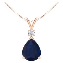 Natural 5 ct Blue Sapphire Teardrop Pendant with Diamond in 14K Rose Gold