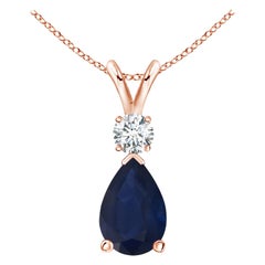 Natural 1.52 ct Blue Sapphire Teardrop Pendant with Diamond in 18K Rose Gold