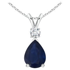 Natural 1.15 ct Blue Sapphire Teardrop Pendant with Diamond in 14K White Gold