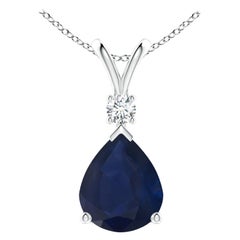 Natural 5 ct Blue Sapphire Teardrop Pendant with Diamond in 925 Sterling Silver
