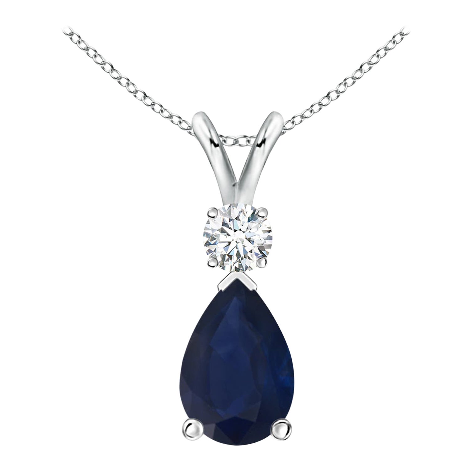 Natural 1.52 ct Blue Sapphire Teardrop Pendant with Diamond in 14K White Gold
