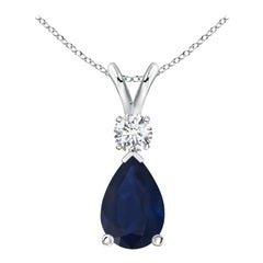 Natural 1.52 ct Blue Sapphire Teardrop Pendant with Diamond in 14K White Gold