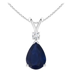 6.5 ct Blue Sapphire Teardrop Pendant with Diamond in 925 Sterling Silver