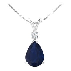 1.52 ct Blue Sapphire Teardrop Pendant with Diamond in 925 Sterling Silver