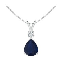 Colgante lágrima de zafiro azul natural de 3 ct con diamante en oro blanco de 14 quilates