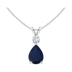 Natural 1.15 ct Blue Sapphire Teardrop Pendant with Diamond in 18K White Gold