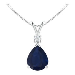 Colgante lágrima de zafiro azul natural de 5 ct con diamante en oro blanco de 14 quilates
