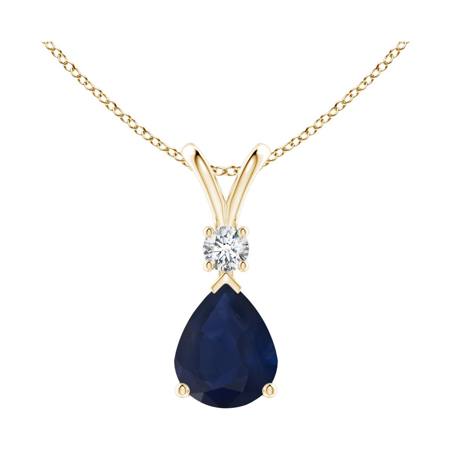 Natural 3 ct Blue Sapphire Teardrop Pendant with Diamond in 14K Yellow Gold For Sale