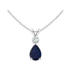 Colgante Lágrima de Zafiro Azul Natural con Diamante en Oro Blanco de 14K
