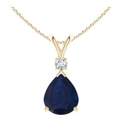 Natural 5 ct Blue Sapphire Teardrop Pendant with Diamond in 14K Yellow Gold