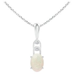 Natural Oval Opal Solitaire Pendant with Diamonds in Platinum