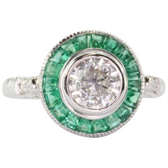 Emerald Diamond Gold Halo Engagement Ring