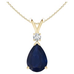 Natural 6.5 ct Blue Sapphire Teardrop Pendant with Diamond in 18K Yellow Gold