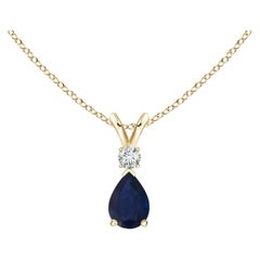 Natural Blue Sapphire Teardrop Pendant with Diamond in 18K Yellow Gold
