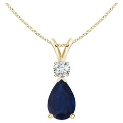 Natural 1.52 ct Blue Sapphire Teardrop Pendant with Diamond in 18K Yellow Gold
