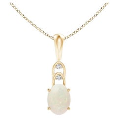 Natural Oval Opal Solitaire Pendant with Diamonds in 14K Yellow Gold