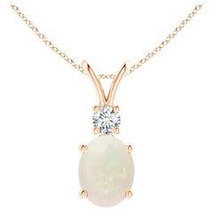 Natural Oval 1.1 ct Opal V-Bale Pendant with Diamond Accent in 14K Rose Gold