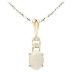 Natural Oval 1.1 ct Opal Solitaire Pendant with Diamonds in 14K Yellow Gold
