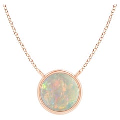 Natural Bezel-Set Round Opal Solitaire Necklace in 18K Rose Gold