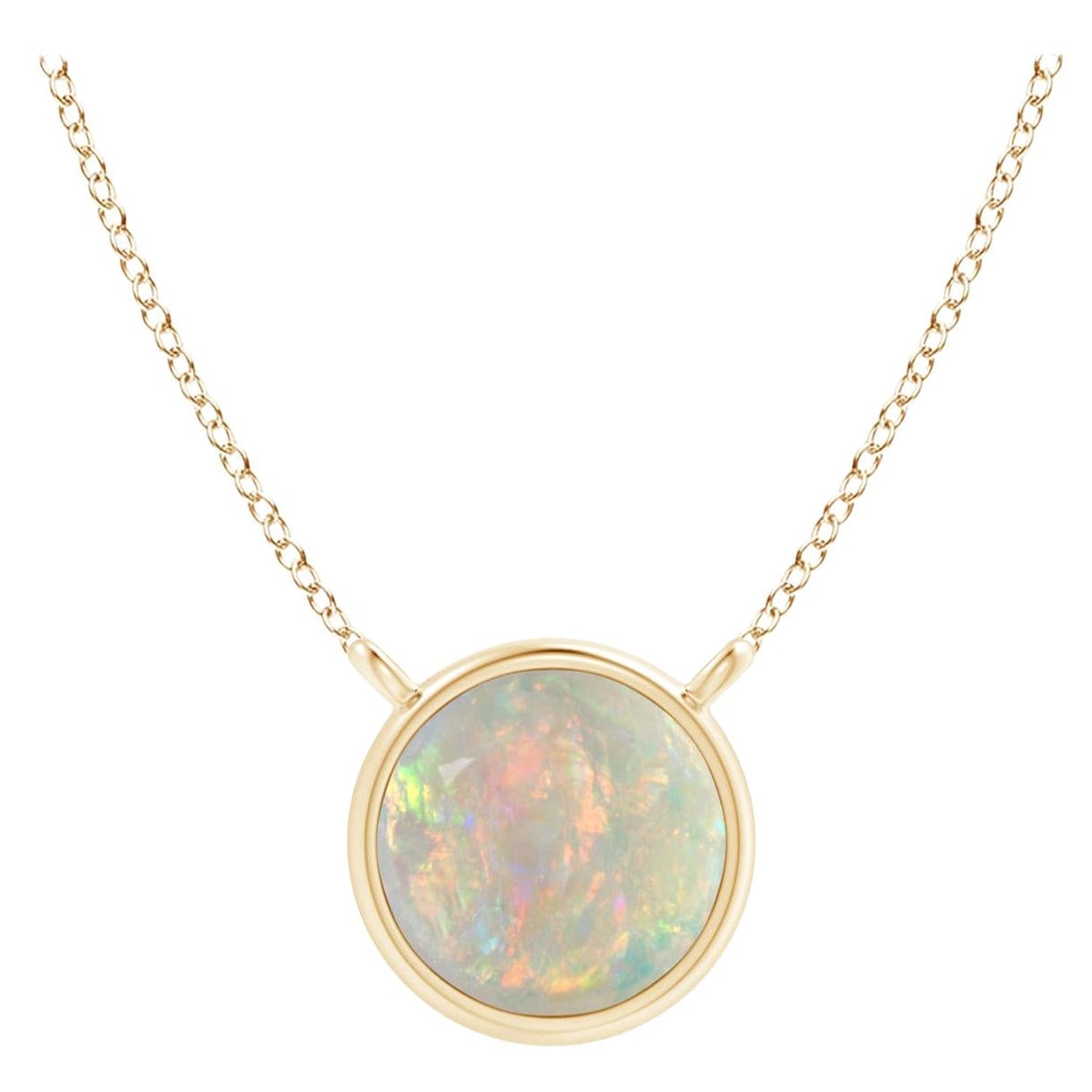 Natural Bezel-Set Round Opal Solitaire Necklace in 18K Yellow Gold