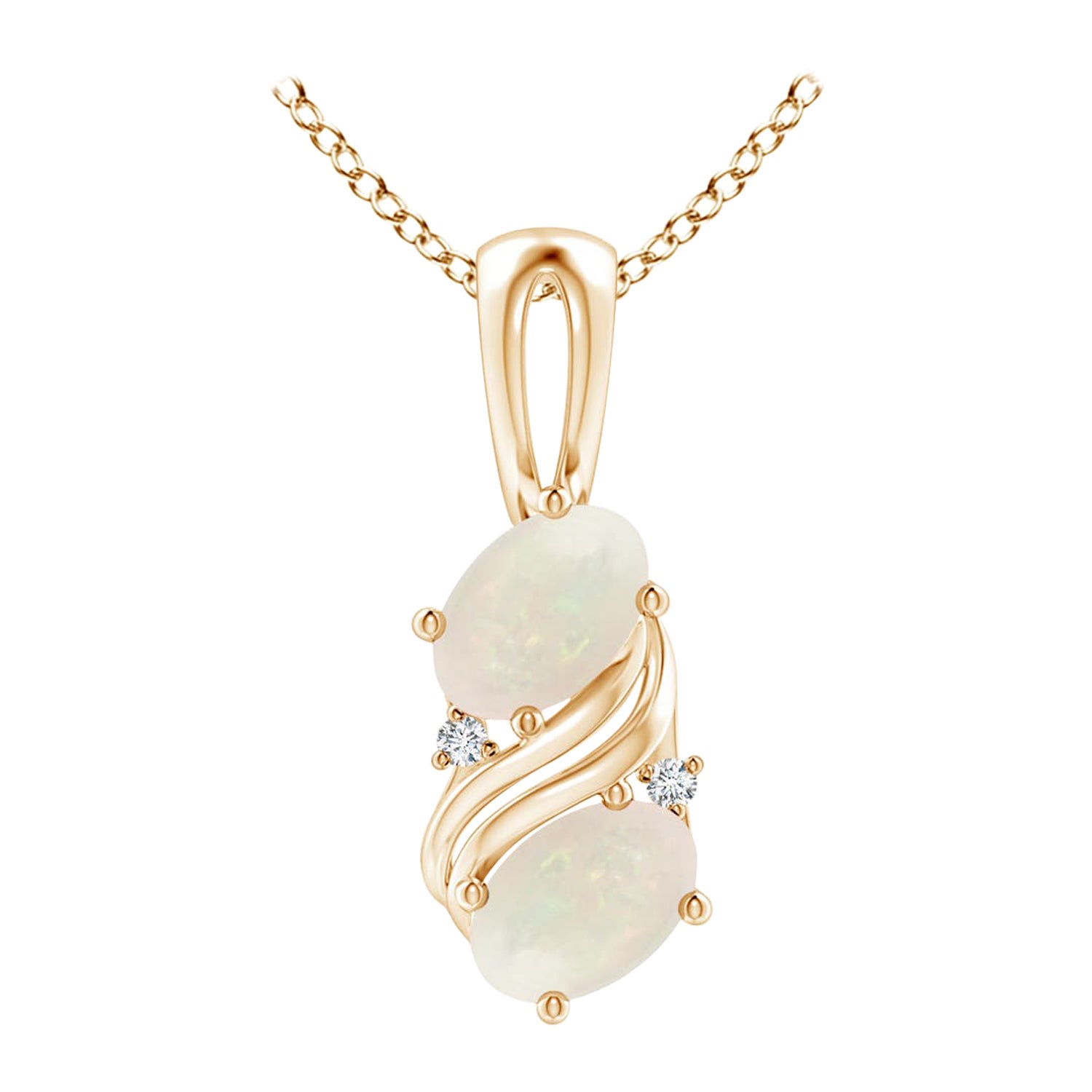 Pendentif tourbillon en or jaune 18 carats en opale naturelle à deux pierres